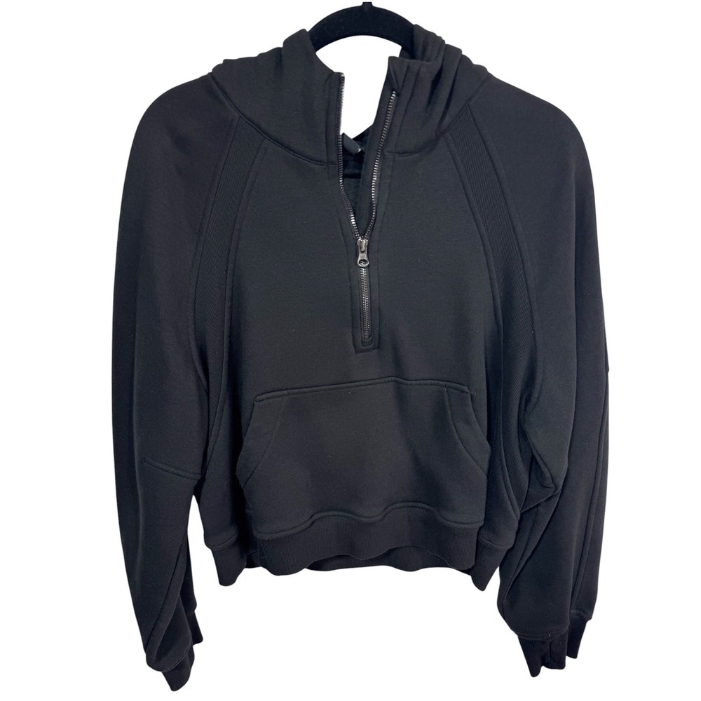 Rae Mode‎ XL Black Quarter Zip Cropped Hoodie Women's Fleece Sweatshirt